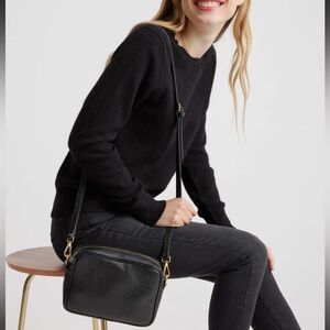 Quince Elegant Pebbled  Black Leather Crossbody Bag